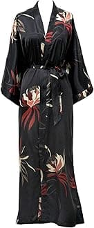 OLDSHANGHAI Luxury Kimono Robe for Women | Long Satin Floral Robe | Original Design | Removable Waist Tie Closure
