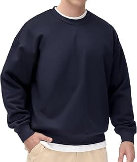 Men's Fleece Crewneck Sweatshirt Thick Loose fit Soft Basic Pullover Sweatshirt