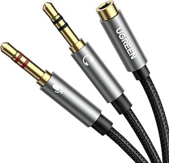 UGREEN 3.5MM Headphone Splitter 3.5mm Female to Dual Headphone and Microphone Male Port Adapter TRRS Y Splitter Compatible for Earphone, Headset, speaker and PC, Laptop and Tablet-0.2M