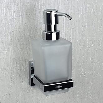 ECOSPA Wall Mounted Frosted Glass Soap Dispensor and Chrome Holder with a Smooth Action Pump, Easy to Fill Bottle. This will add some Elegance and Class to your Bathroom.