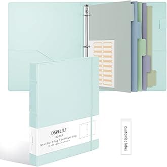 Ospelelf Vintage Hardcover 3 Ring 1 inch Leather Binder, Professional Binder Organizer Suitable for Letter Size, Binder Dividers with Tabs, Blue