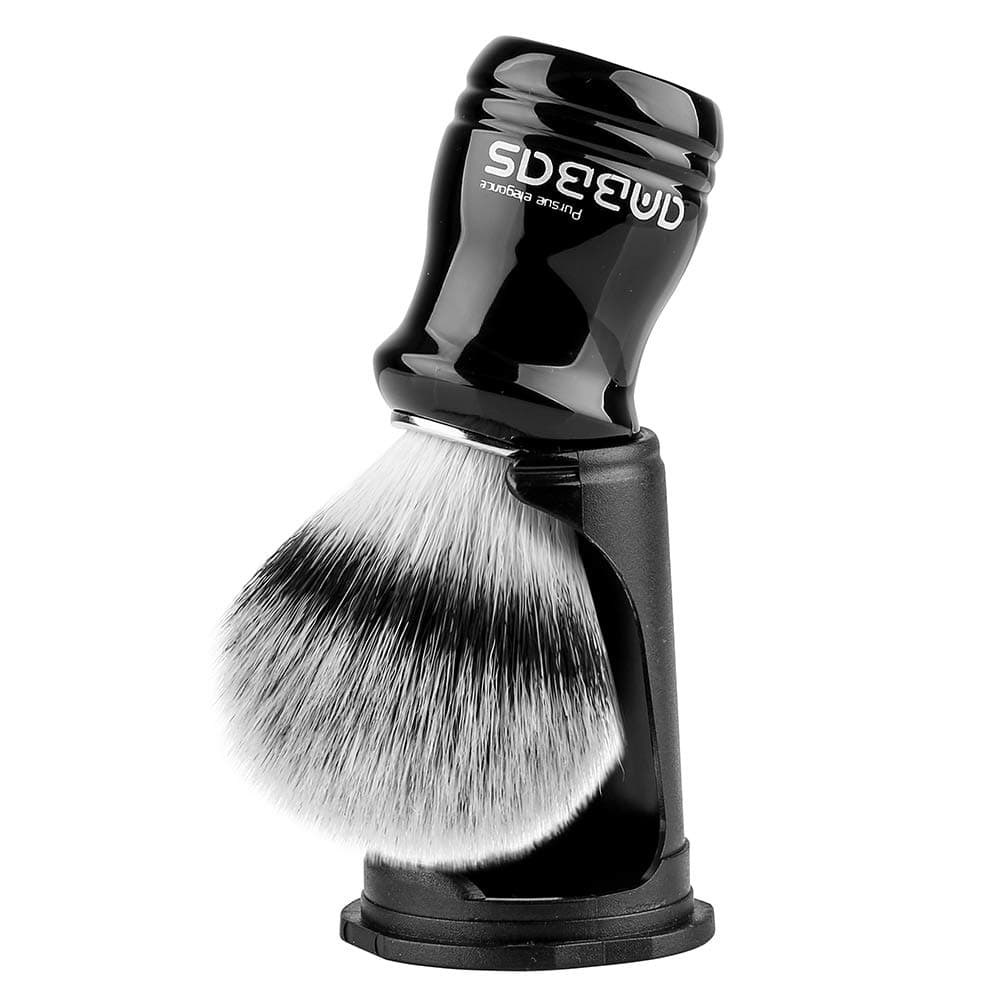 Synthetic Badger Shaving Brush with Black Holder Stand Anbbas 2IN1 Resin Handle Foam Brush Set for Men Close Wet Shave