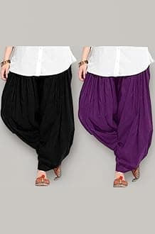 woman's plain cotton patiala salwar combo of 2 (free size) patiala || patiyala || patiala pants || cotton patiala || patiala combo (multicolour)