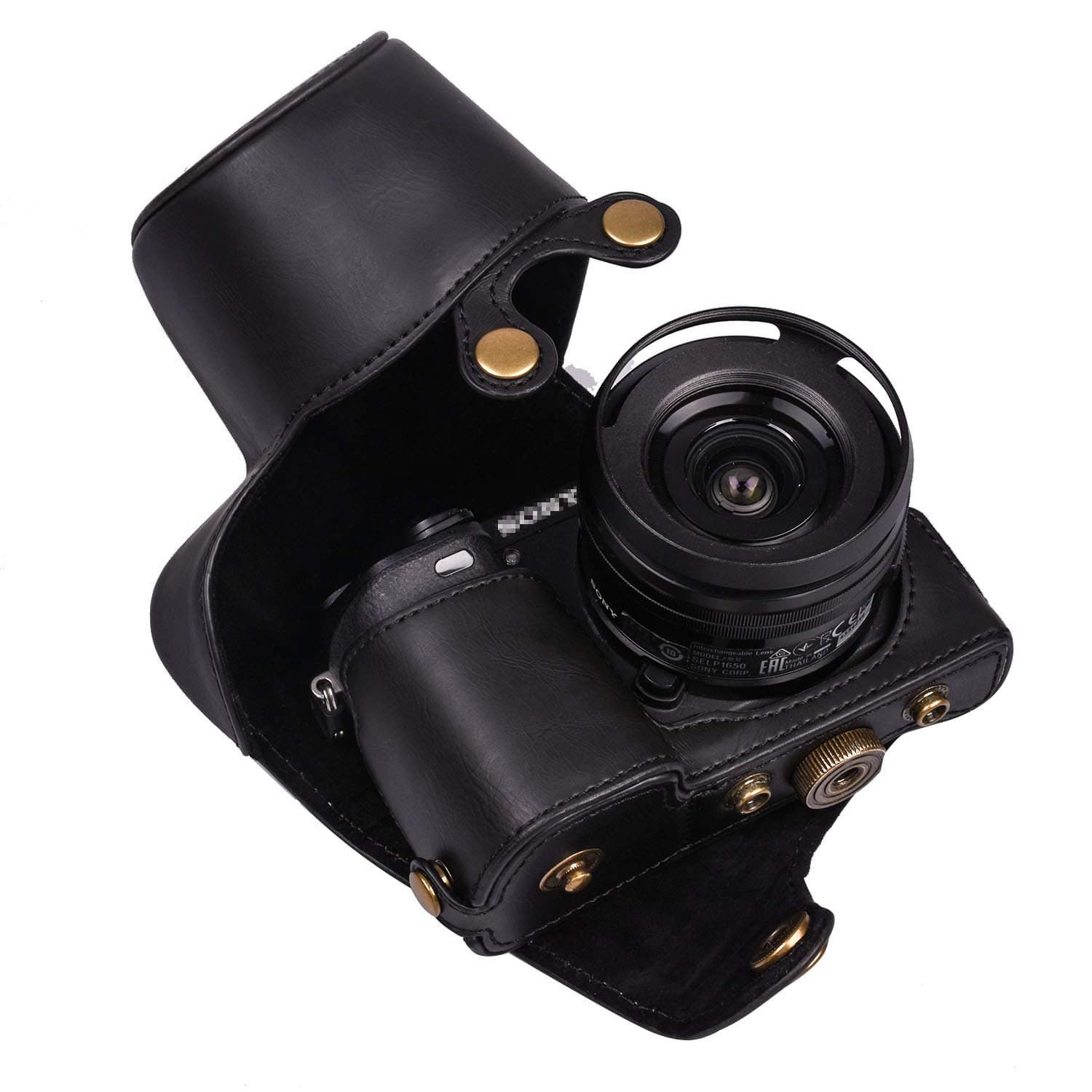 XEVN for sony a6400 case,for sony a6300 case,Premium PU Full Body Leather Camera Case Bag for sony alpha a6300 a6000 a6100 a6400 Fit 16-50mm Lens with camera Shoulder Strap(Black)