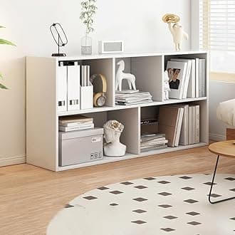 LITFAD Wood Modern Cube Bookcase with Closed Back and Multiple Shelves Floor Storage Cabinet for Home Office Study Room Library - White 31.5" L x 9.4" W x 23.6" H