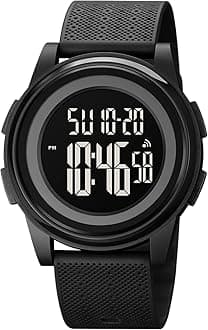 Polyurethane Men Digital Sports Watch, Ultra-Thin Military Waterproof Wrist Watches for Men Women with Stopwatch Alarm Countdown Dual Time, White Dial - 1895