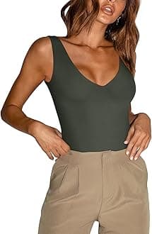 Butsmooth® Women’s Trendy Sexy Plunge Deep V Neck Sleeveless V Backless Going Out Tank Bodysuits Tops