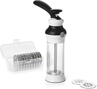 OXO Good Grips 14-Piece Cookie Press Set, Cookie Press with 12 Stainless Steel Disks and Storage Case, Holiday Baking and Everyday Treats, Essential Baking Supplies