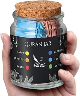 Quran Verse Jar - Spiritual Comfort Read For Emotions & Feelings, Islamic Gifts for Women, Men, Mom, Dad, Friend - English, Decor, Ramadan & Eid Gift - Affirmation Verses, Hope & Prayer Jar