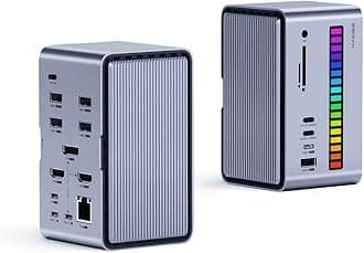 Hagibis Dual USB C Docking Station Triple Monitor, LED Strip Light USB-C Hub Type-C Adapter with 8K DP&HDMI, M.2 SSD Enclosure, 100W PD, USB 3.1, 1000Mbps RJ45 for MacBook Air Pro, Laptop (U100 Ultra)