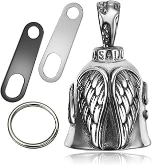 Guardian Angel Motorcycle Bell Handful Good Luck Bells & Keyring Drive Safe Pendant Accessories Lead-Free Pewter Bike Bell Good Luck Gift for Men Women Guard Riding Safety