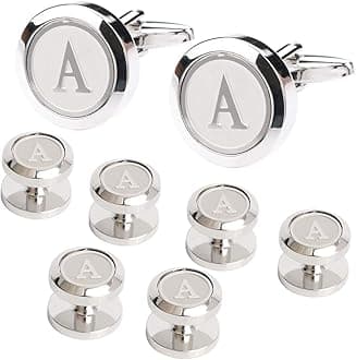 Mens Cufflinks and Studs Tuxedo Shirts Business Wedding Initials Alphabet A-Z Gift Set