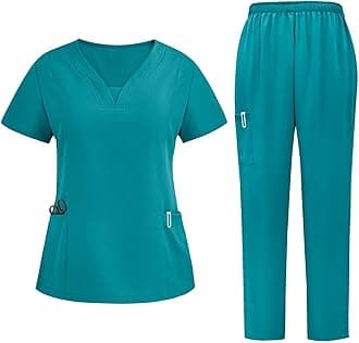 Scrubs for Women Set V-Neck Stretch Scrub Top & Drawstring Scrub Pant Nursing Uniforms Scrubs Sets with Pockets