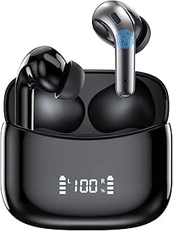 True Wireless Earbuds, Bluetooth Earphones 60H Playback, CVC Noise Cancelling with Wireless Charging Case, in-Ear Stereo Wireless Earphones Built-in Mic, LED Display, IPX7 Waterproof Sport Headphones
