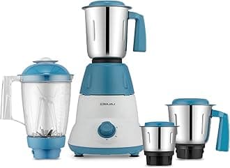 Rex Dlx Mixer Grinder 750 Watts Mixie For Kitchen With Nutri-Pro Feature | 4 Stainless Steel Mixer Jars | Multifunctional Blade Dry & Wet Grinding Overload Protector | 1 Yr Warranty 【White/Blue】