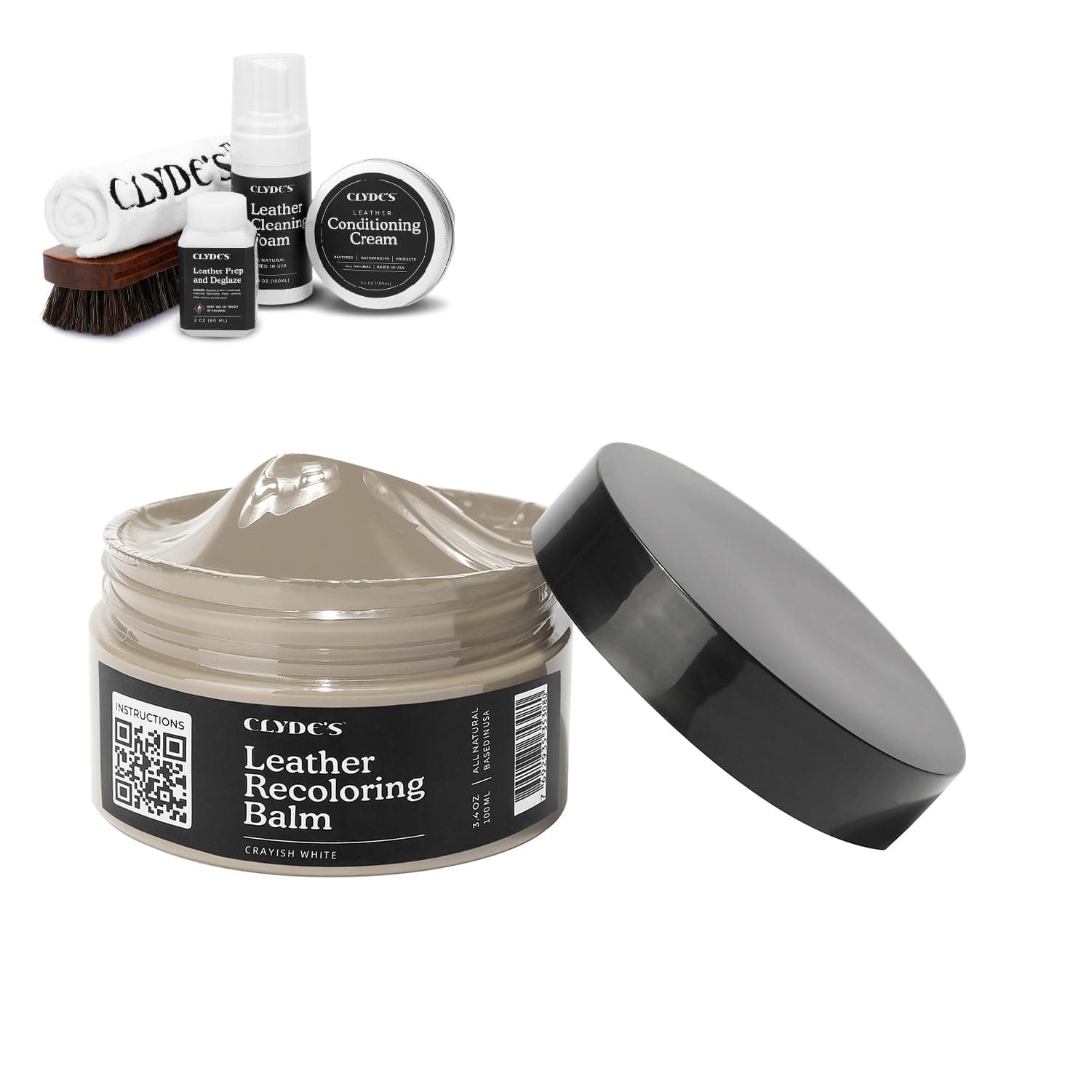 Clyde's™ 4-Step Leather Recoloring Kit | Includes Brush and Lint-Free Towels | Cleans, Restores, and Protects Your Leather