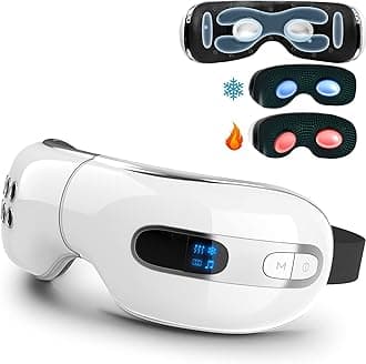 Eye Massager with Heat and Cooling for Migraines, Dry Eyes, Dark Circles, Rechargeable Bluetooth Music Cold Heated Eye Massager Improve Sleeping - Gifts for Women and Men (White)