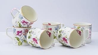 GOLDEN QUEEN'S Handcrafted Tea Cups - Set of 6 | Ideal for Everyday Tea and Coffee, Enhancing Your Daily Rituals - Garden Splendor, Bone China, 200 ML