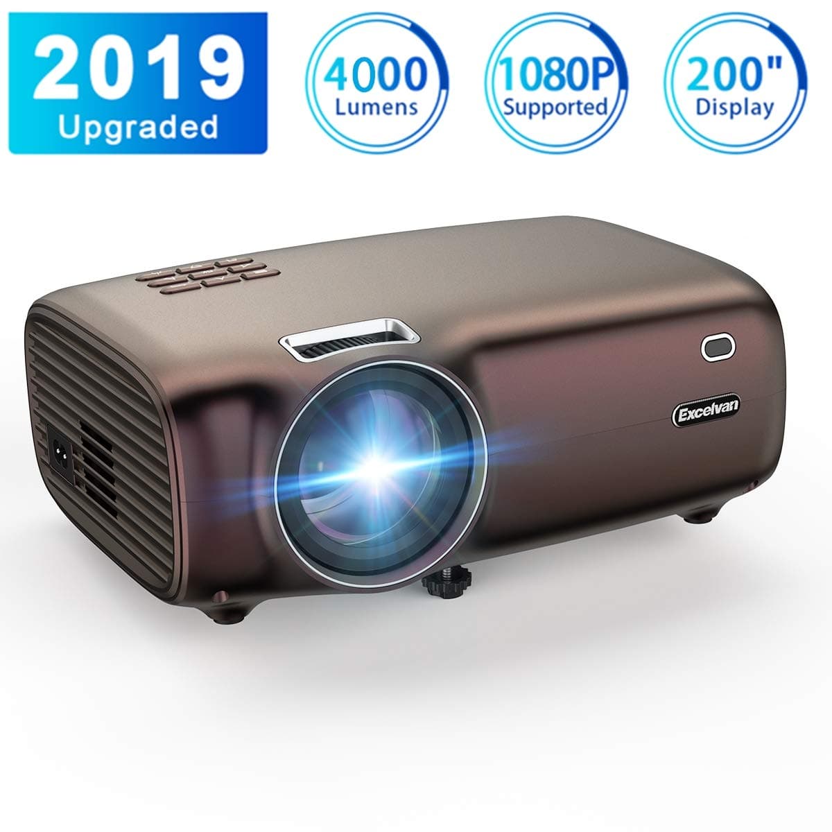 Excelvan Projector Support 1080P,Mini HD Projector 4000 Lumens Display for Home Entertainment Connect with Laptop TV Box Phone PS4 Xbox TV Stick
