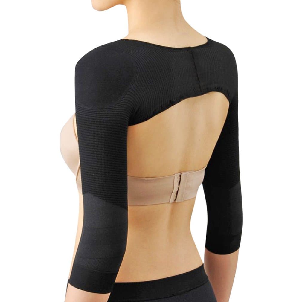 Gudessly Women's Slimming Arm Shapers Back Shoulder Support Wrap Correct Posture Corrector Humpback (XL(fit US M), Black)