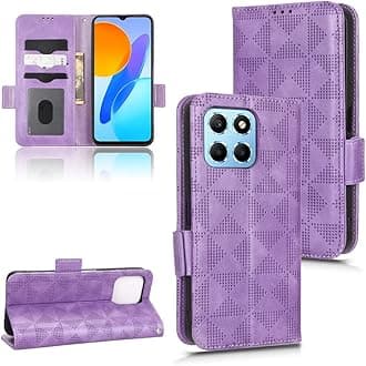 Case for Honor X6 4G, X8 5G, X6S 4G - Purple Geometric Faux Leather Flip Stand Case Cover with Card Slot, Money Pocket and Kickstand