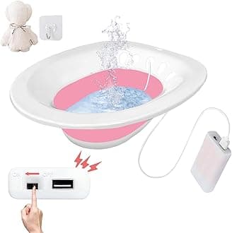Electric Sitz Bath for Toilet Seat Hemorrhoids and Postpartum Care,Yoni Steam Seat, Collapsible Sits Bath Kit for Women,Easy to Store,Flusher Hose,Deeper Bowl (Electric Flusher Pink)