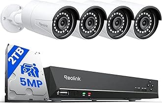 Reolink 4K 8CH NVR CCTV Camera System, 4X 5MP Security Camera Outdoor with Person Vehicle Detection, 2TB HDD for 24/7 Recording, UHD PoE IP Cameras Night Vision Audio Email App Alerts, RLK8-410B4-5MP