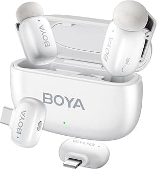 Boyamini Wireless Lavalier Microphone for iPhone/iPad Android Device with 2 Plugs&2 Ultra Mini Mics with 30H Usage, AI Voice Change, Lapel Microphone for Vlog, Streaming, TikTok, YouTube(White)