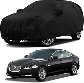 Sulfar 100% Water Resistant Car Body Cover Compatible with Mirror for Jaguar XF (Triple Stitched, Full Bottom Elastic, Black)