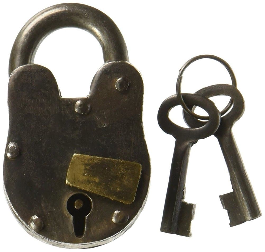 Cast Iron Lock with 2 Keys Antique Replica with Working Mechanism 1" x 3" Treasure Pirate Padlock