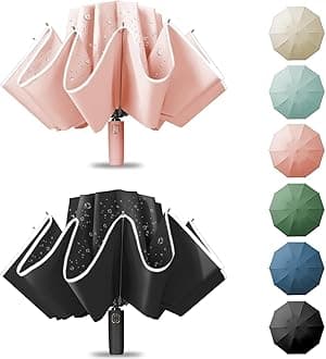 Fogkey Large Windproof Travel Umbrella, Portable Reverse Folding Car Umbrella, Compact Inverted Design with Waterproof Canopy, Automatic, 10 Durable Ribs, 45.6/13 Inch, Fits Backpack