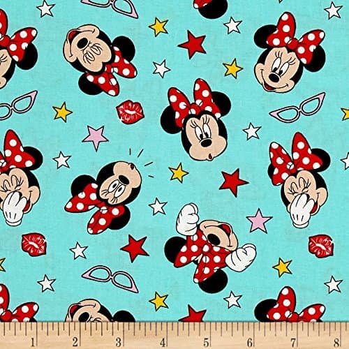 E.E. Schenck Disney Minnie Traditional Minnie Mouse Being Silly Teal Fabric By The Yard