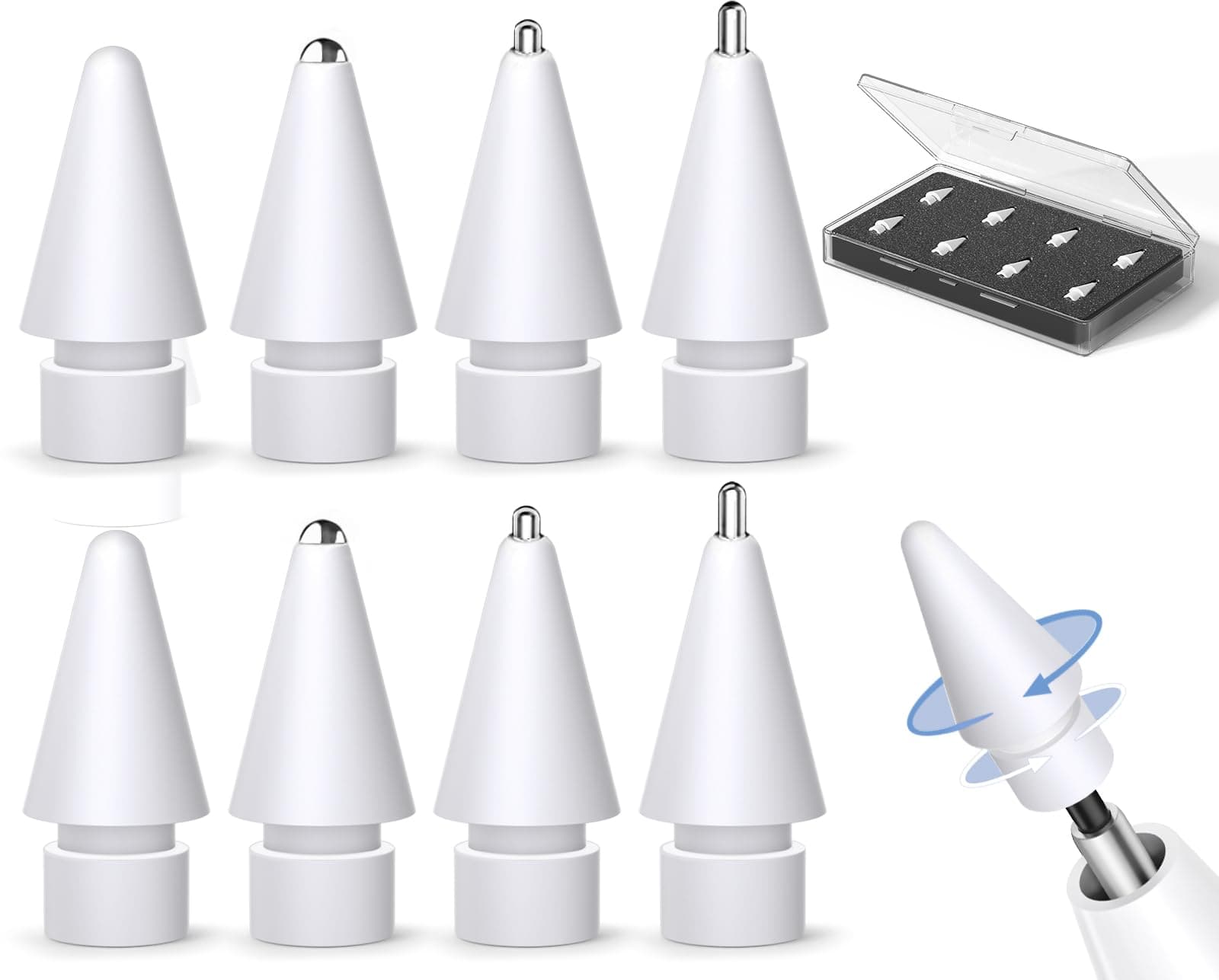 Inesore (8 Pack) Pencil Tips for Apple Pencil 2nd Generation and Apple Pencil 1st Generation, Upgraded Apple Pencil Tips Compatible with Apple Pencil 2 Gen iPad Pro Pencil Pencil Nib