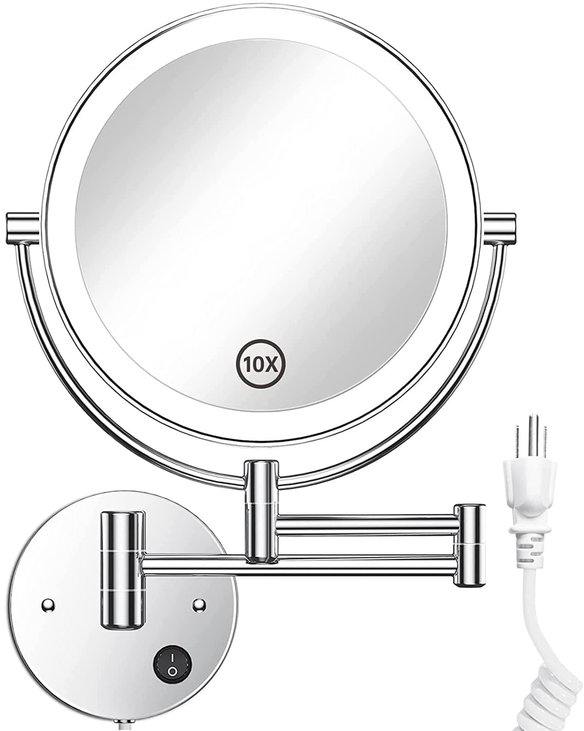 Gospire 8.5 Inch LED Wall Mounted Makeup Mirror Round Double Sided 1X/10X Magnifying Vanity Mirror with Lights 360 Degree Swivel Lighted Cosmetic Mirror (Mirror with LED, 8.5 Inch-10X)