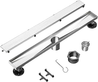 Neodrain 36-Inch Linear Shower Drain- with 2-in-1 Flat & Tile Insert Cover, Brushed 304 Stainless Steel Rectangle Shower Floor Drain, Floor Shower Drain with Adjustable Leveling Feet, Hair Strainer