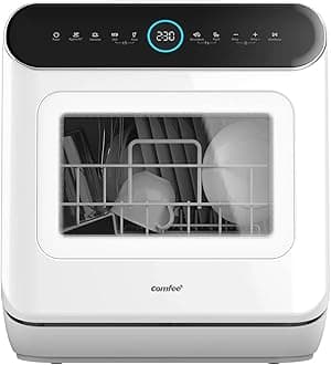 COMFEE' Mini Dishwasher Countertop Dishwasher 3 Place Settings 6 Programs, Freestanding, Touch Control, LED Display, Delay Start and Off-peak Wash Function - White