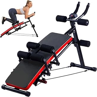 KESHWELL Ab Machine,Ab Workout Equipment For Home,Sit Up Push Up Workout Bench,Fitness Strength Training Equipment,Foldable Abdomen Exercise Machine With Resistance Bands,550lbs Capacity