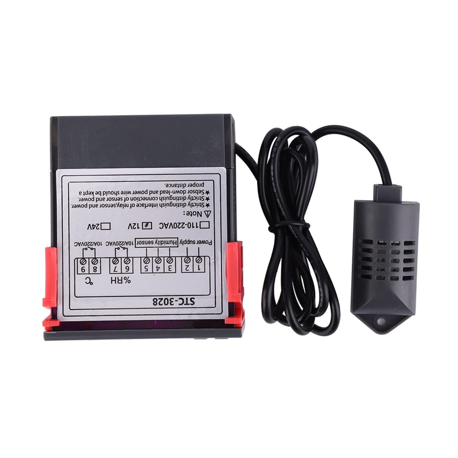 3028 Digital Temperature and Humidity Controller, Dual Display, 110-240VAC, ABS Flame Retardant, -20°C to 80°C Range, 75x34.5x85mm