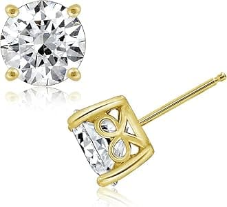 Amazon Essentials Yellow Gold Plated, Platinum or Rose Gold Plated Sterling Silver Infinite Elements Cubic Zirconia Stud Earrings | White, Blue, Green, or Pink Cubic Zirconia