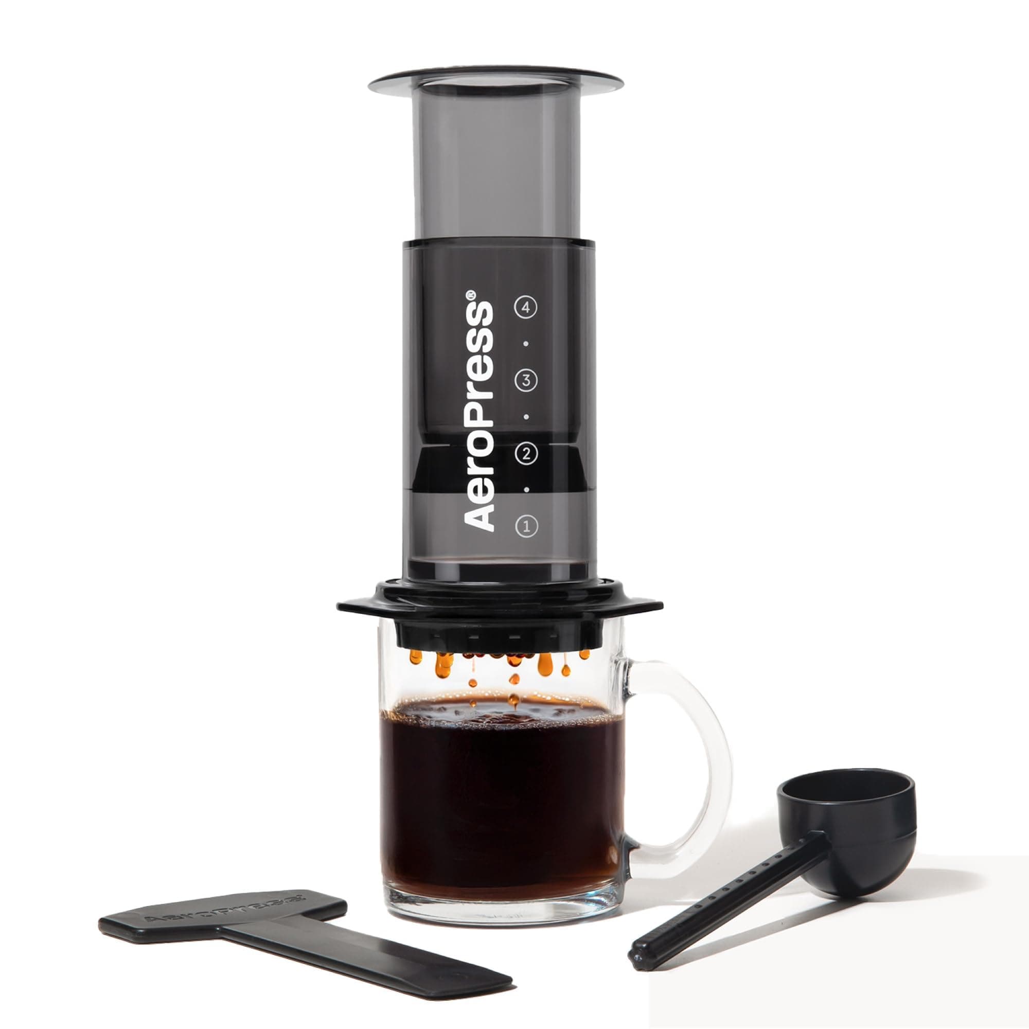 AeroPress Clear Coffee Press – 3 In 1 Brew Method Combines French Press, Pourover, Espresso, Full Bodied Coffee Without Grit or Bitterness, Small Portable Coffee Maker for Camping & Travel, Black