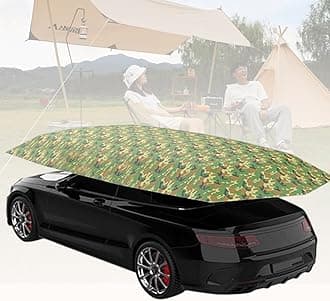 Universal Car Tent Movable Carport, Outdoor Automatic Auto Cover Waterproof Car Sun Shade Umbrella Tent Anti-UV Protection Windproof Oxford Cloth,Camouflage-4.5x2.3m
