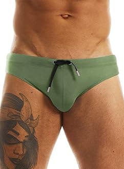 MIZOKMen's Swimwear Bikini Swimming Briefs Drawstring Swimsuits Board Surf Shorts Trunks, Army, L