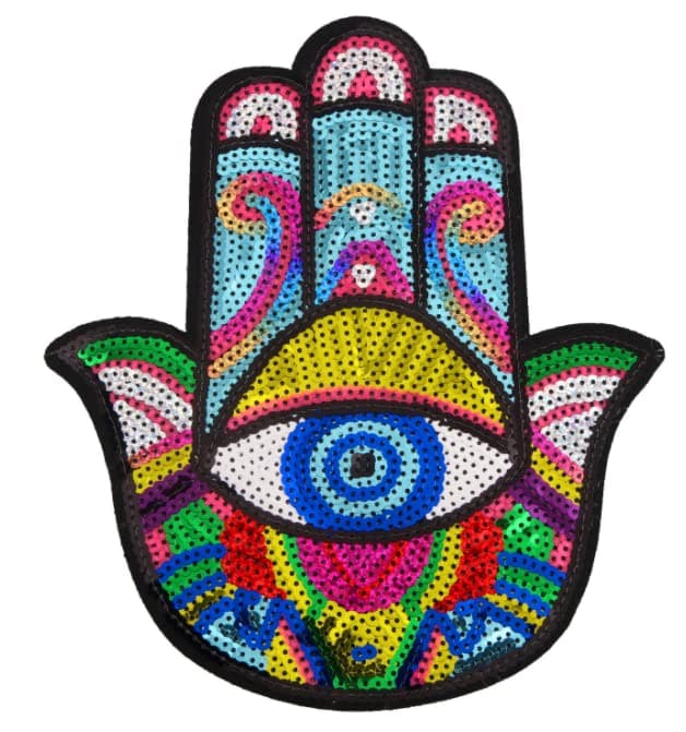 Embroidery Patch Decorative Sequin on Patches Iron on or Sew on Patches Large Patches (Hand Evil Eye)