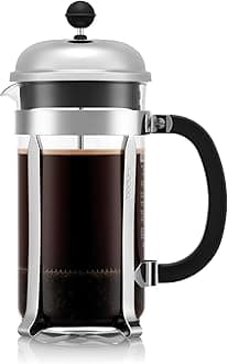 34oz Chambord French Press Coffee Maker, High-Heat Borosilicate Glass, Polished Stainless Steel – Made in Portugal