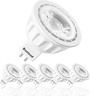 6 Pack MR16 LED Light Bulb Non Dimmable, 90% Energy Saving, 6000K Cool White, 40 Degree, AC/DC 12V, 5 Watts, 50W Halogen Bulb Equivalent, GU5.3 Base, by Boxlood