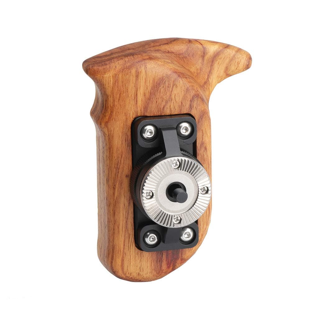 DSLR Wooden Handle Grip (Right Side) with Rosette Mount, Rosette Handle Compatible with A7RIII Cage, GH5 Cage, Z6 / Z7 Cage - 681