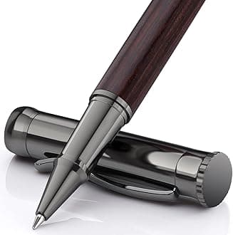 WEMATE Wood Rollerball Pen Set, Extra 2 Ink Refills(1 Black & 1 Blue), Fancy Writing Pen Nice Luxury Office Gift for Men, Professional, Executive, Cool Wooden Pen for Journaling - Blackwood