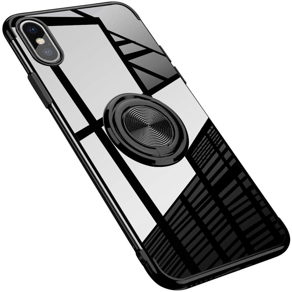 Grotech iPhone Xs Max Case, Clear Ring Holder Car Magnetic Slim Fit Flexible Soft TPU Cover for iPhone Xs Max 6.5Inch, Transparent Black