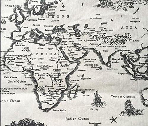 World Map Linen Fabric by the Yard (1 yard)