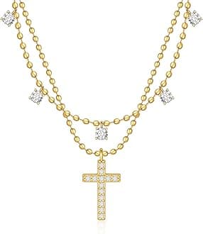 Cross Necklace for Women 14K Gold Silver Plated Dainty Small Cross Pendant Choker Simple Trendy Cute Cross Charm Chain Necklace Easter Basket Stuffers Baptism Religious Faith Jewelry Gift